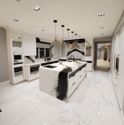 Marble Slab Black/White Natural Stone Kitchen/Bathroo Countertop/Vanity/Island Project Panda White Marble Tile