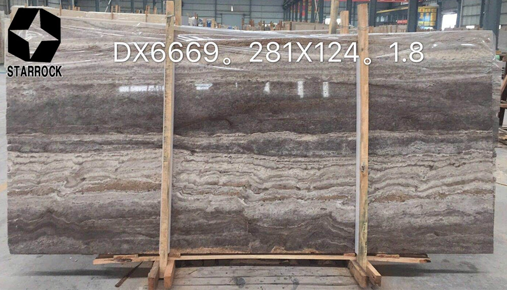 Natural Straight Grey Wooden Vein Travertine Marble Slabs